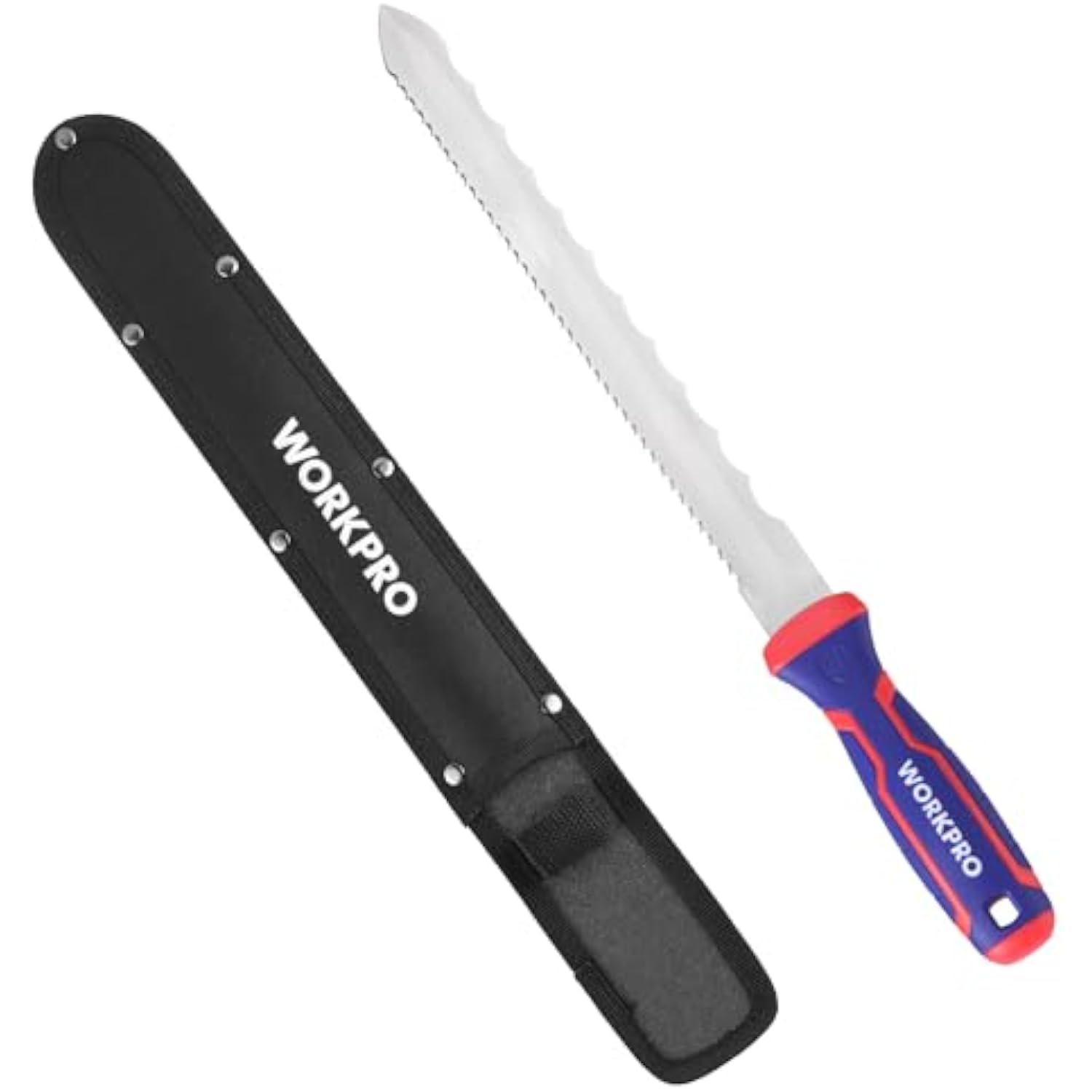 WORKPRO insulation knife with serrated blade and black nylon sheath