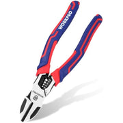 WORKPRO 2-in-1 diagonal cutting pliers with wire stripper and cutter ends, red and blue