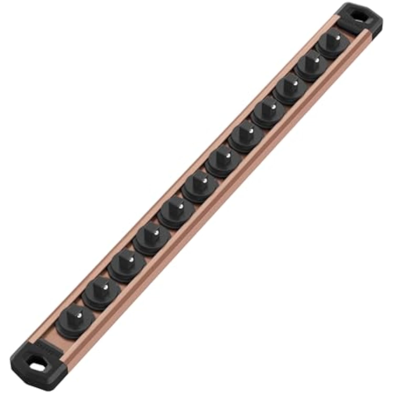 Champagne magnetic socket organizer rail with empty black clip positions