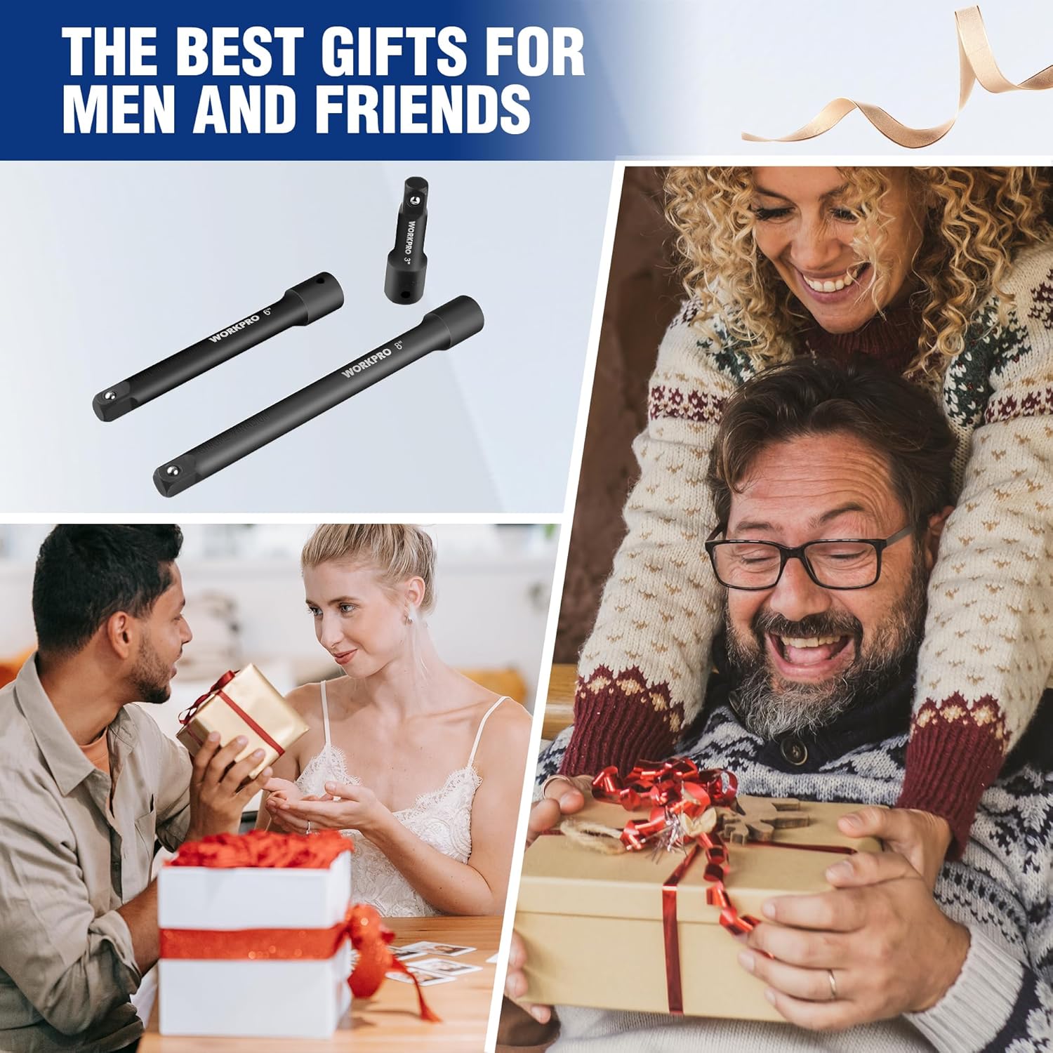 WORKPRO 1/2-in drive extension bar set, black phosphate, 3-piece gift-ready packaging
