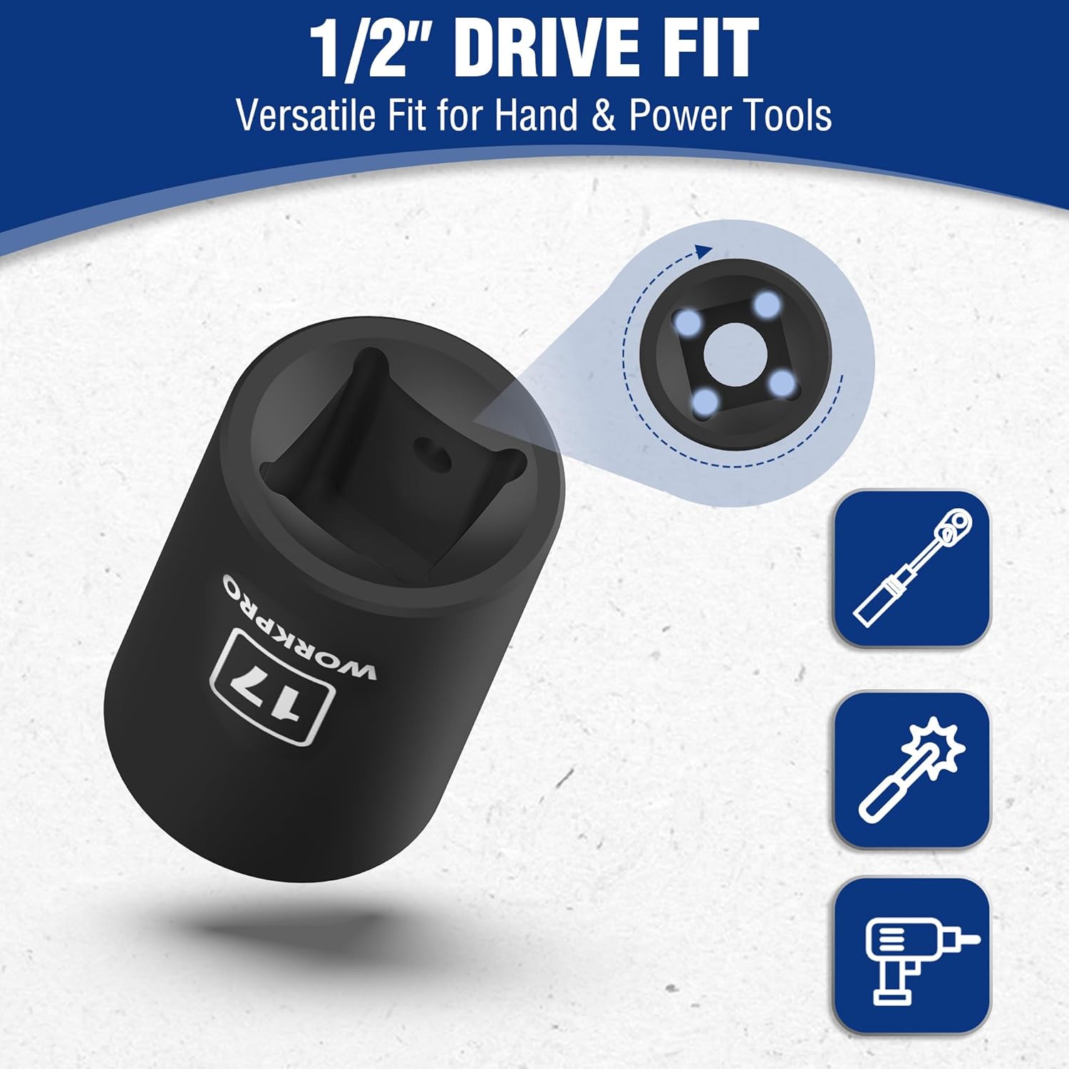 WORKPRO 1/2in drive shallow impact socket with metric 24mm mark