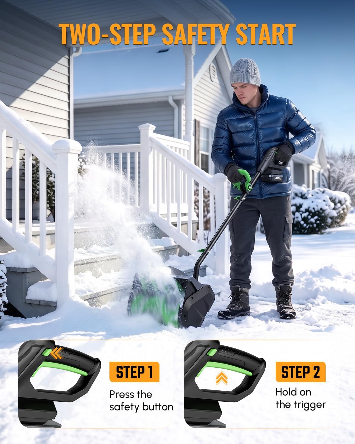 WORKPROX Cordless Snow Shovel, 13-Inch, 20V Battery Included | 23 ft Throw Distance, 4.0Ah Battery, 30° Adjustable Chute, LED Lights, Lightweight, For Steps, Walkways & Driveways