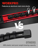 WORKPRO Magnetic Socket Organizer Set, 1/2" 3/8" 1/4" Drive Aluminum Alloy Socket Holder with Removable Socket Clips for Quick Customization, 6PC Socket Rail for Tool Box Drawer (Sockets Excluded)