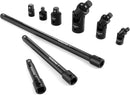 WORKPRO 9-Piece Impact Socket Extension Set, Includes 3/8" Drive Extension Bar Set, 1/4", 3/8" & 1/2" Drive Universal Joints and Adapters, Premium Chrome Vanadium Steel with Black Phosphate Finish