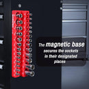 WORKPRO Magnetic Socket Organizer, 1/4-Inch SAE Socket Holder, Socket Trays Holds 26 Pieces Standard Size and Deep Size Sockets(Sockets not Included)