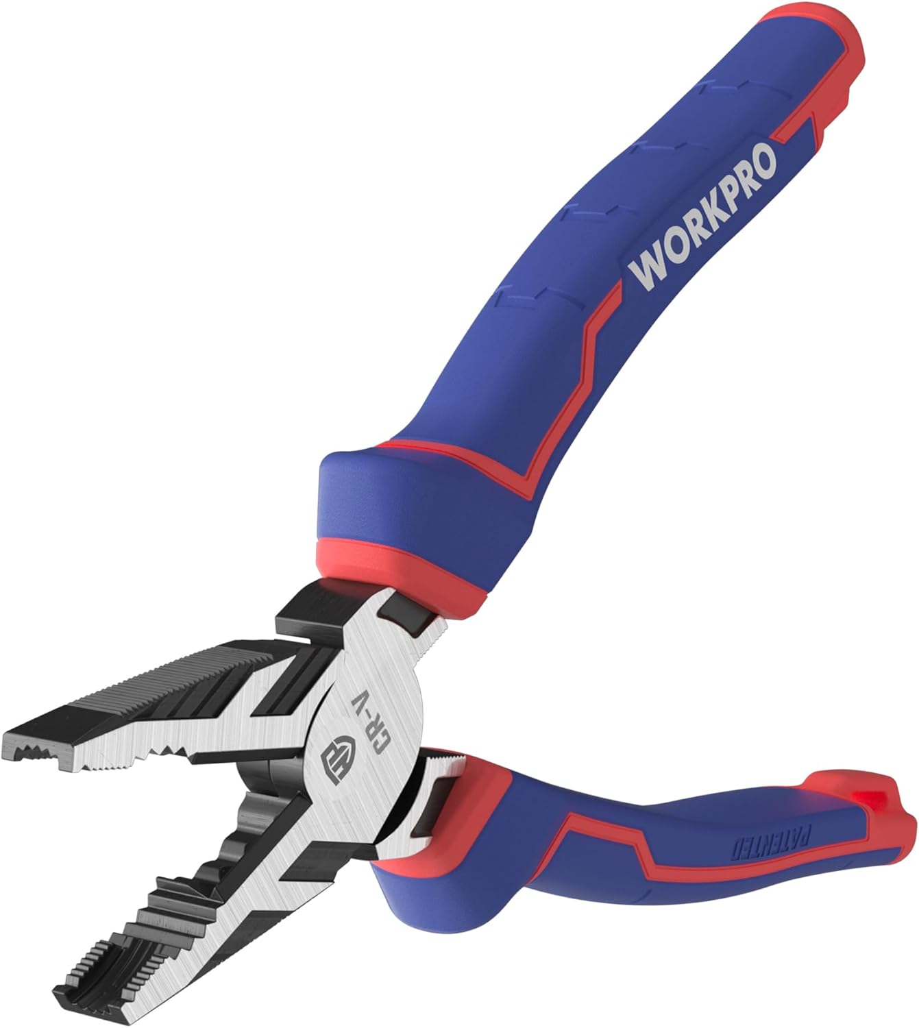 Screw extractor pliers with serrated jaws and comfort grip, blue and red handle