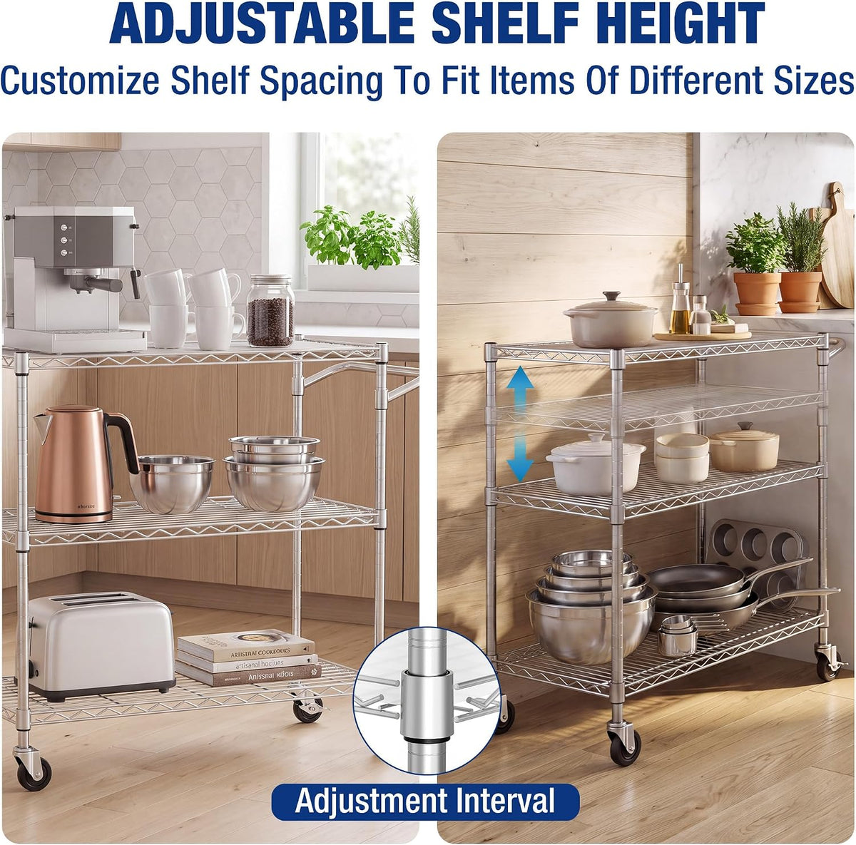 WORKPRO 40" 3-Tier Utility Cart, 330 LBS Capacity, Adjustable Shelves
