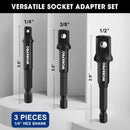 WORKPRO 3-Piece Socket Adapter Extension Set, 1/4-Inch Hex Shank | 1/4" 3/8" 1/2" Impact Socket Driver Set, Drill Sockets Extension Bit, Sockets Driver Adapter, Drill Extension with Holder