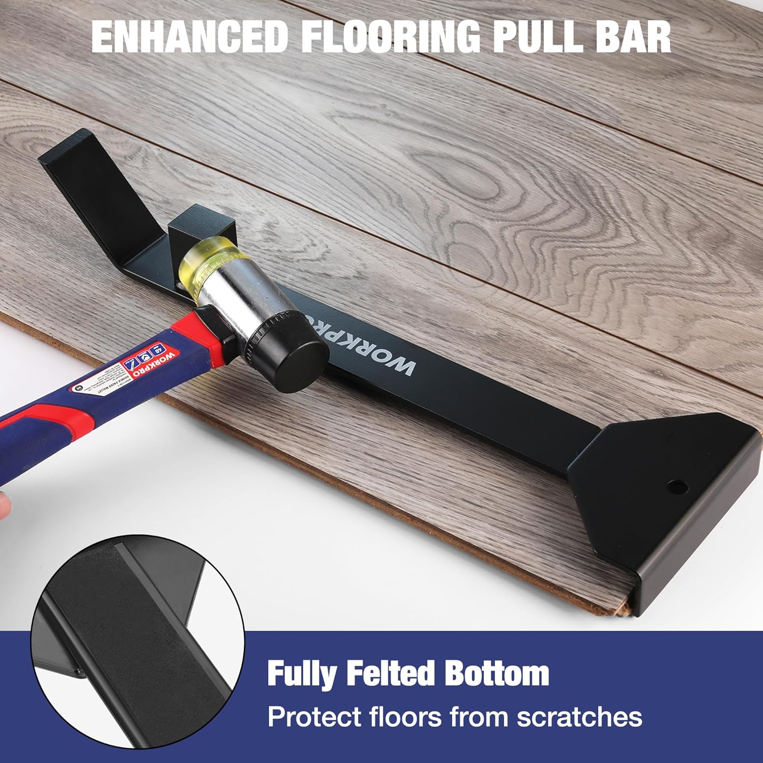 Enhanced laminate flooring pull bar with fully felted bottom to prevent floor scratches