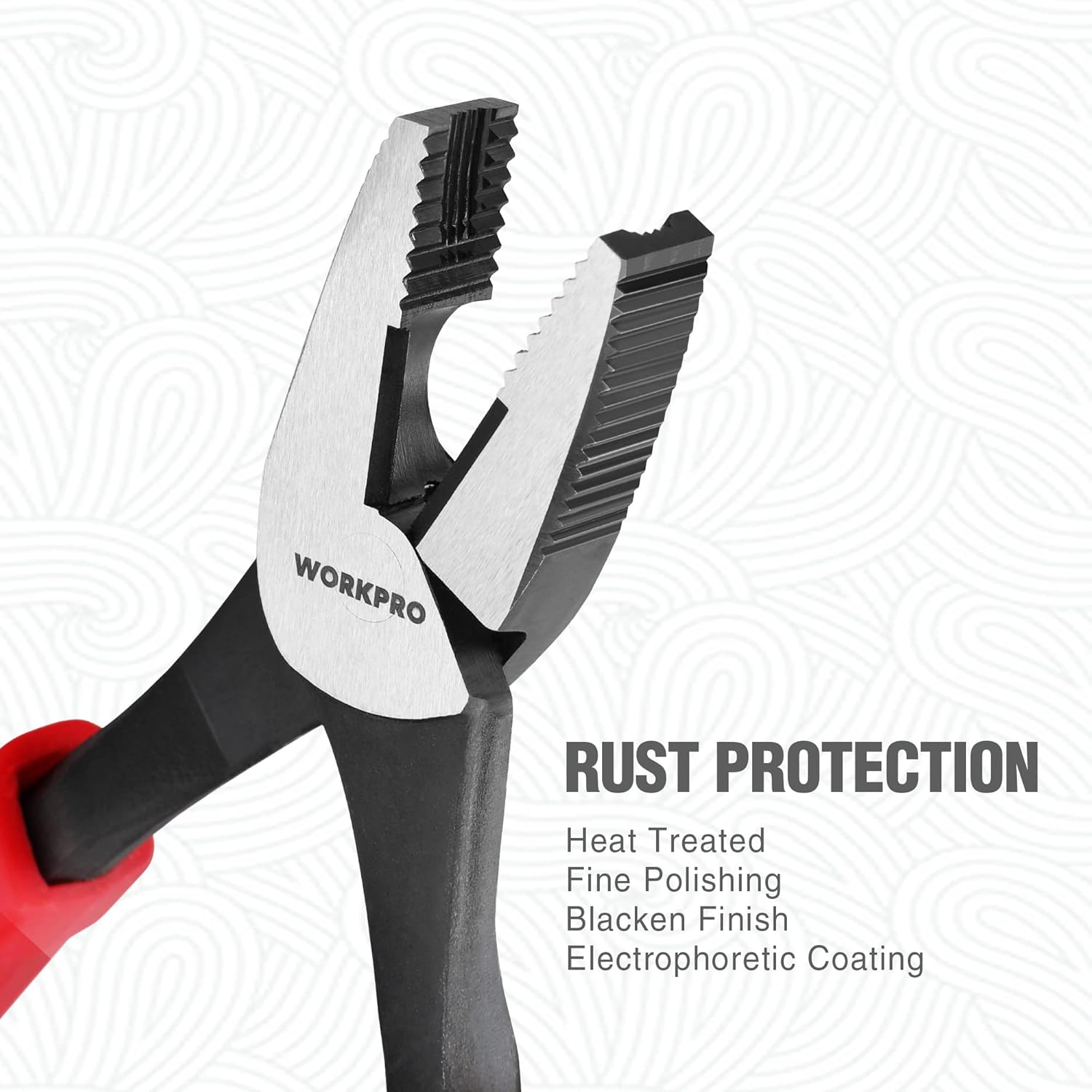 WORKPRO screw extractor pliers with black coated, serrated jaws for rusted fasteners