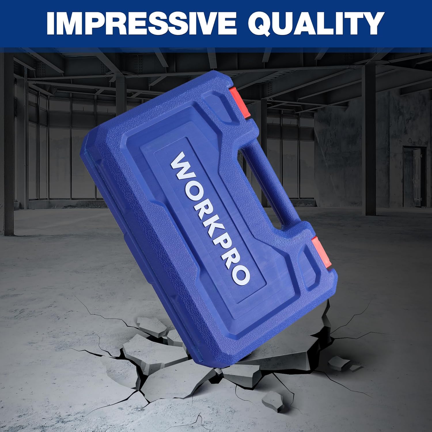 Blue storage case for a WORKPRO long hex bit socket set, bits inside