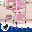 WORKPRO 5-Tier Folding Shelf, No-Assembly Metal Storage Rack with Wheels, 750 lbs Capacity (with Leveling Feet), Collapsible Shelving Unit for Kitchen, Pantry, Closet & Craft Shows - Pink