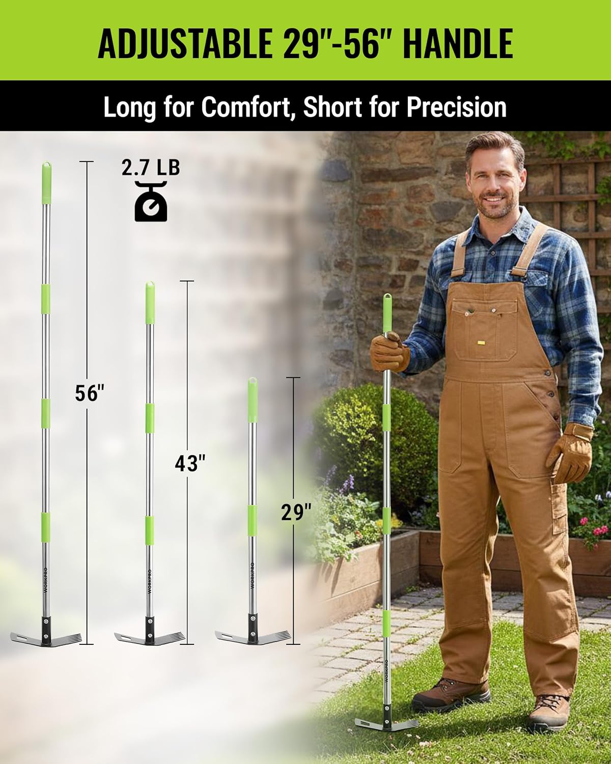 Adjustable manual weed puller tool with tall extendable handle for yard weeding