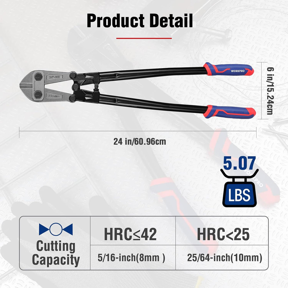 WORKPRO 24" Bolt Cutter, Chrome Molybdenum Steel Blade, Heavy Duty Bolt Cutter with Soft Rubber Grip, Cutting Tool for Cut Chain, Wire, Screw, Rivet