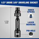 WORKPRO 1/2" Drive Driveline Socket | 12-Point SAE 3/8" Swivel Socket, CR-MO Steel Driveline Limited Clearance Socket Set for Automotive and Mechanical Use