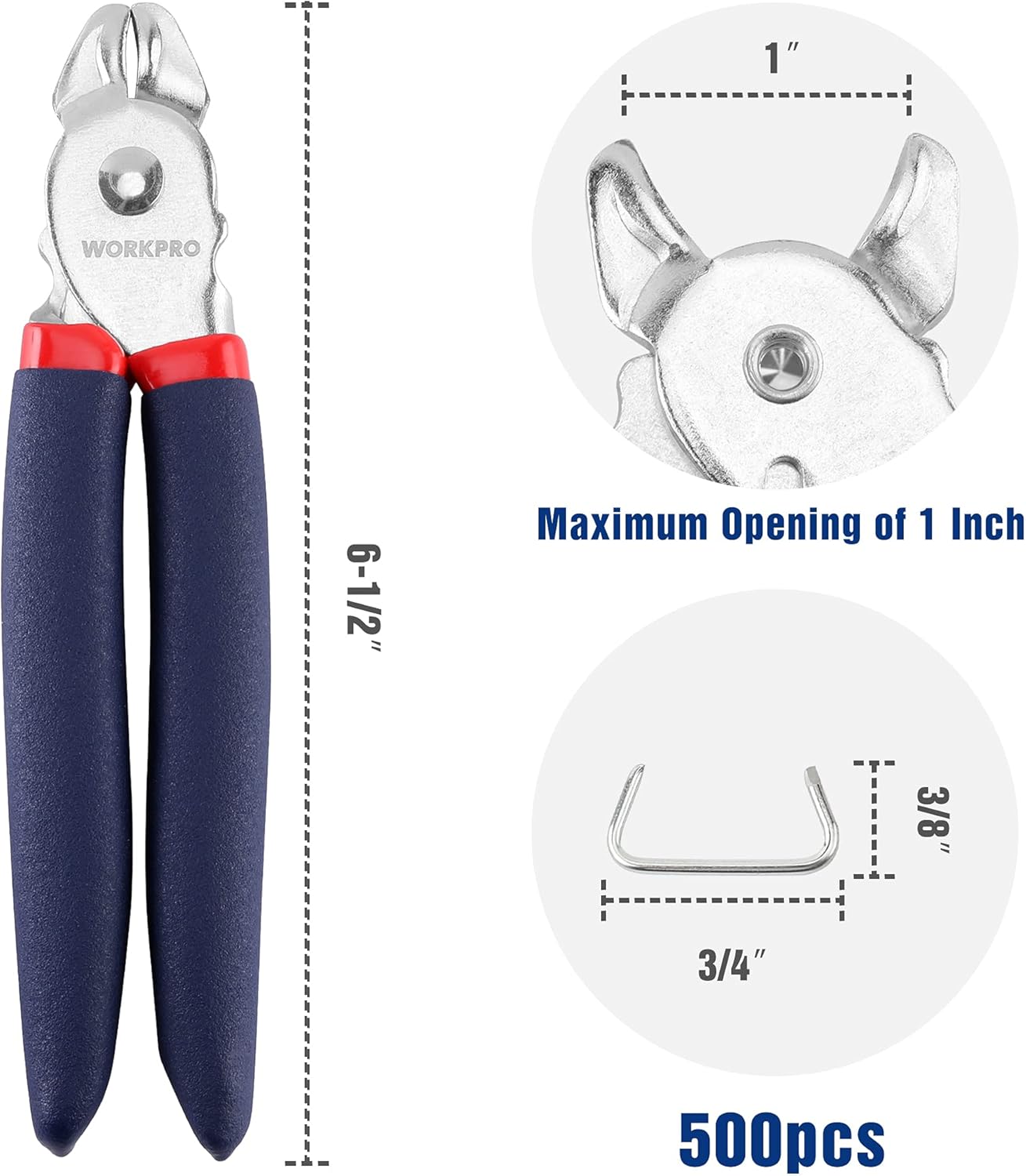 Hog ring pliers set with blue-red handles and 3/4 in galvanized hog rings