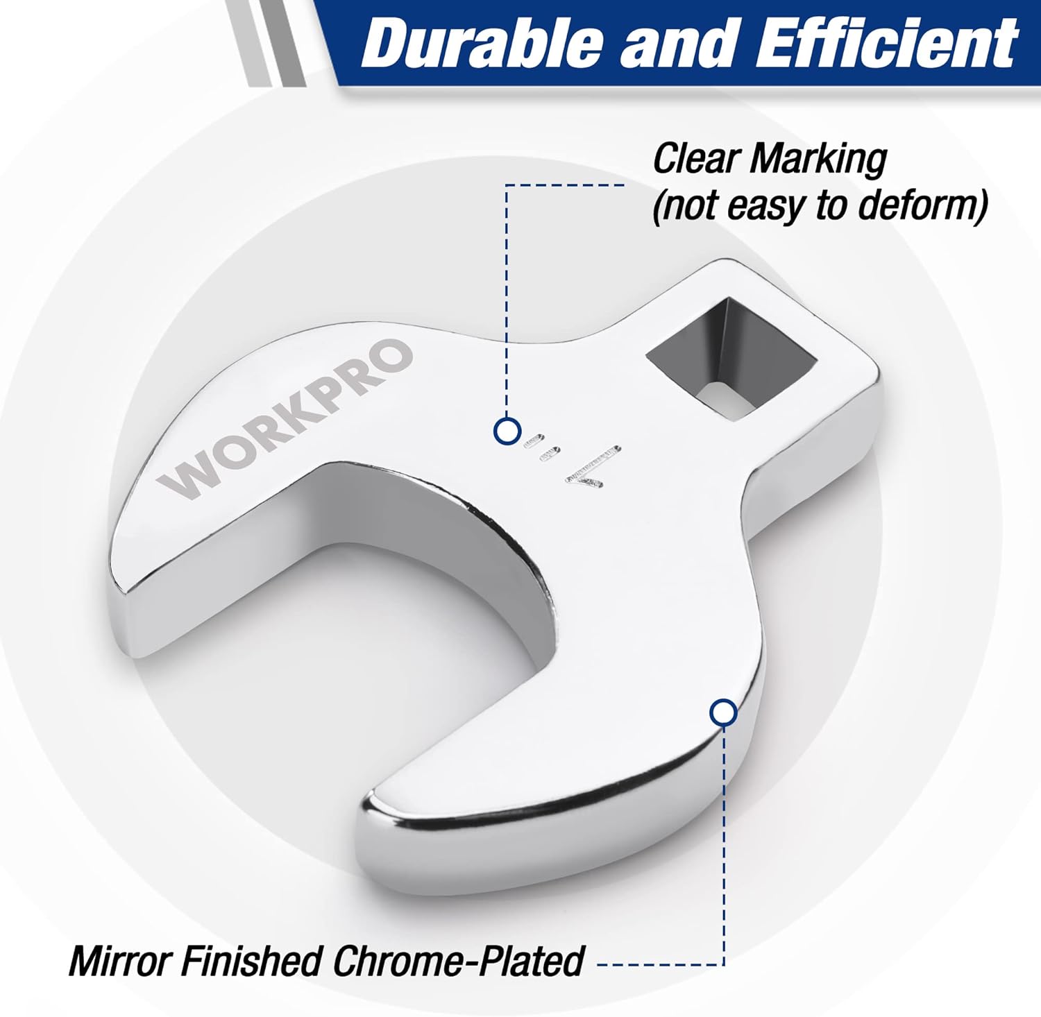 WORKPRO 3/8 in drive crowfoot wrench, chrome-plated mirror finish