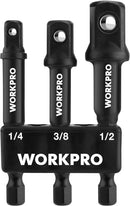 WORKPRO 3-Piece Socket Adapter Extension Set, 1/4-Inch Hex Shank | 1/4" 3/8" 1/2" Impact Socket Driver Set, Drill Sockets Extension Bit, Sockets Driver Adapter, Drill Extension with Holder