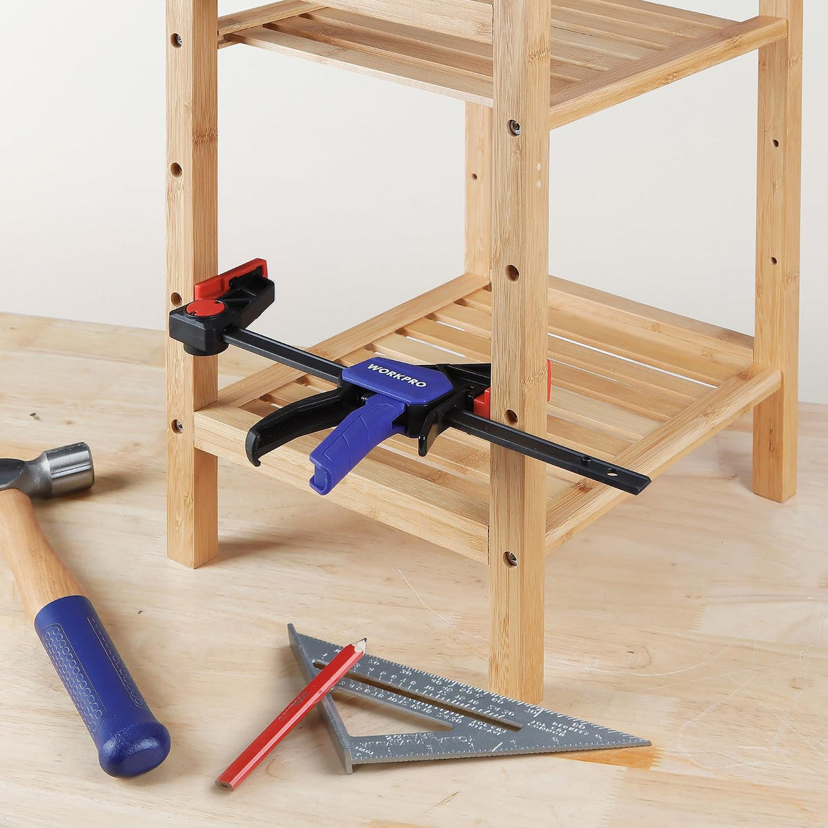 WORKPRO 6" Clamps for Woodworking 2-Pack, Light Duty Wood Clamps | Quick-Release, One Hand 150 LBS Load Limit, Woodworking and DIY Projects