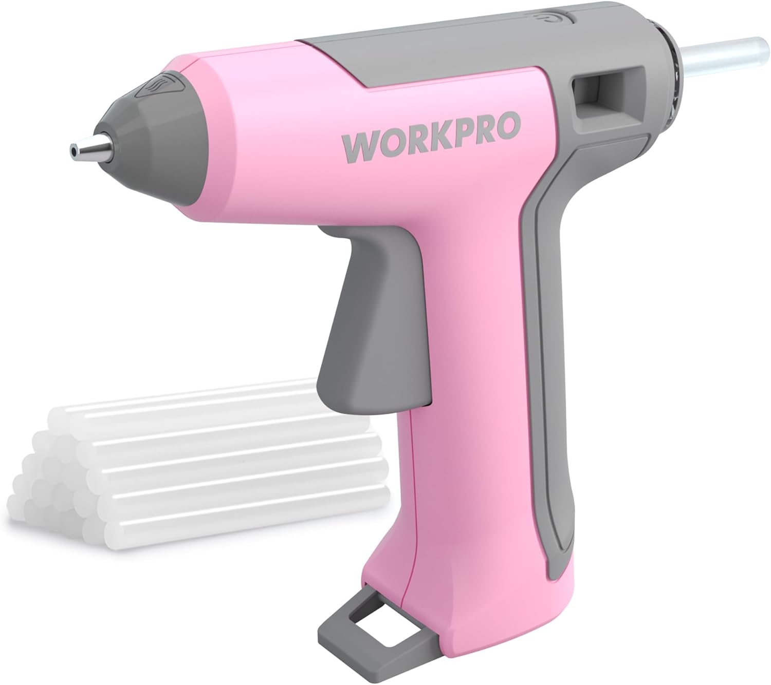WORKPRO Pink Cordless Mini Hot Glue Gun, Energy Saving Rechargeable Fast Heating Glue Gun Kit with 20 Pcs Mini Glue Sticks, Automatic-Safety-Power-Off Glue Gun for Decoration, Art - Pink Ribbon