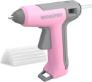WORKPRO Pink Cordless Mini Hot Glue Gun, Energy Saving Rechargeable Fast Heating Glue Gun Kit with 20 Pcs Mini Glue Sticks, Automatic-Safety-Power-Off Glue Gun for Decoration, Art - Pink Ribbon