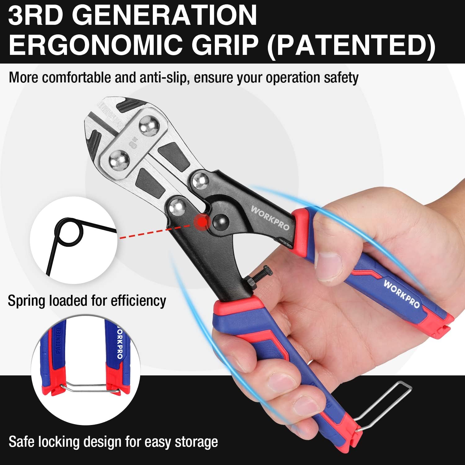 Mini bolt cutter with ergonomic anti-slip grip and spring-loaded cutting jaws