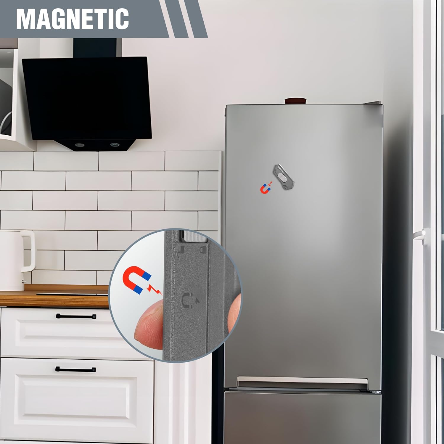 Retractable safety box cutter with magnetic back for secure wall or fridge storage