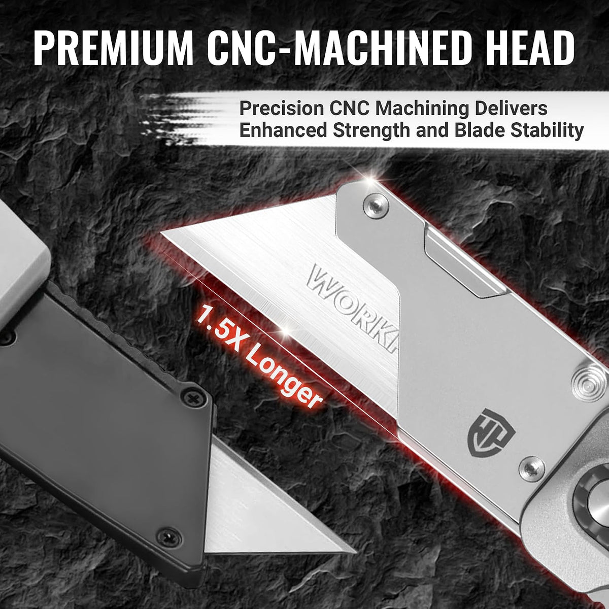 WORKPRO Utility Knife, CNC Unibody, Aluminium Handle Carbon Fiber Inlay