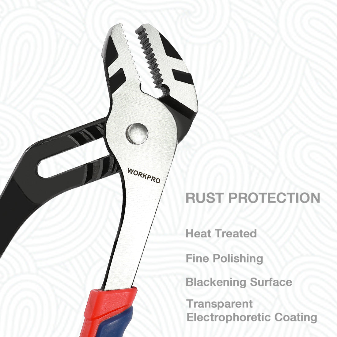 WORKPRO adjustable pliers head with serrated groove jaws and pivot bolt