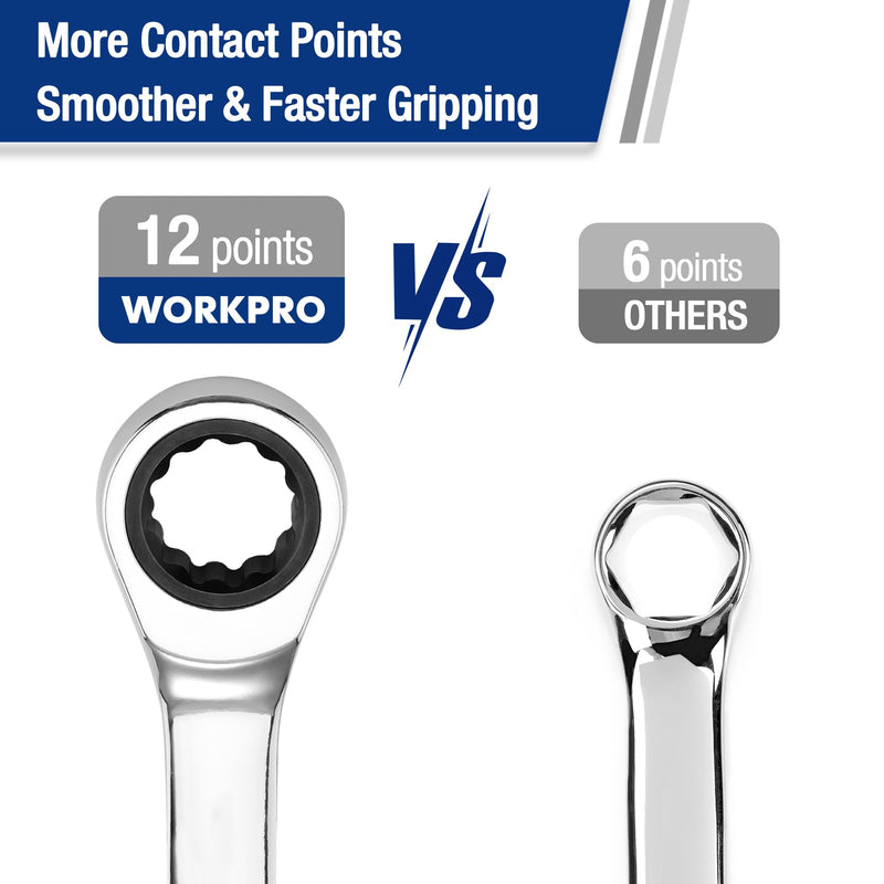 WORKPRO Multi-Size Ratcheting Wrench SAE, CR-V