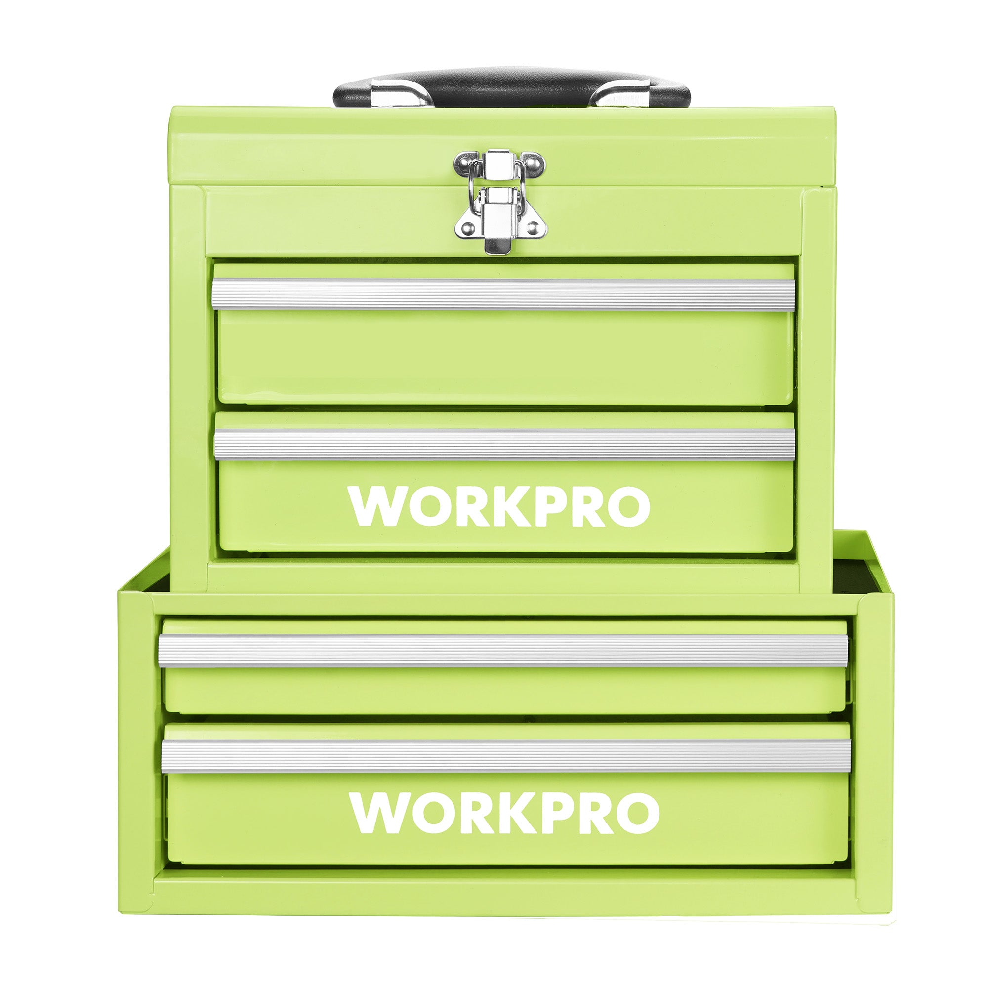 WORKPRO Portable & 12.5" Mini Metal Tool Box, Top Tool Chest Containing Two Drawers, Macaron Green