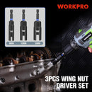 WORKPRO Wing Nut Driver Set 3 PCS, Power Wing Nut Driver Bit (9mm,12mm,15mm), 1/4 Inch Hex Shank Nut Driver, Wing Nut Socket for Wing Nut, Eye Bolt, Wire Twisting