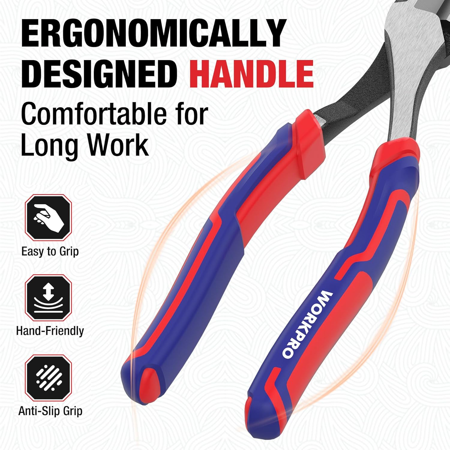 WORKPRO diagonal pliers with red-blue anti-slip handle grips for comfortable long work