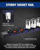 WORKPRO 3/8" Drive Socket Set, 10-Piece Metric CR-V Socket Set with Rail | Standard & Shallow Sockets, External Hex Socket, 7mm to 17mm, 6-Point, Size Markings, PVC Socket Organizer, for Auto Repairs