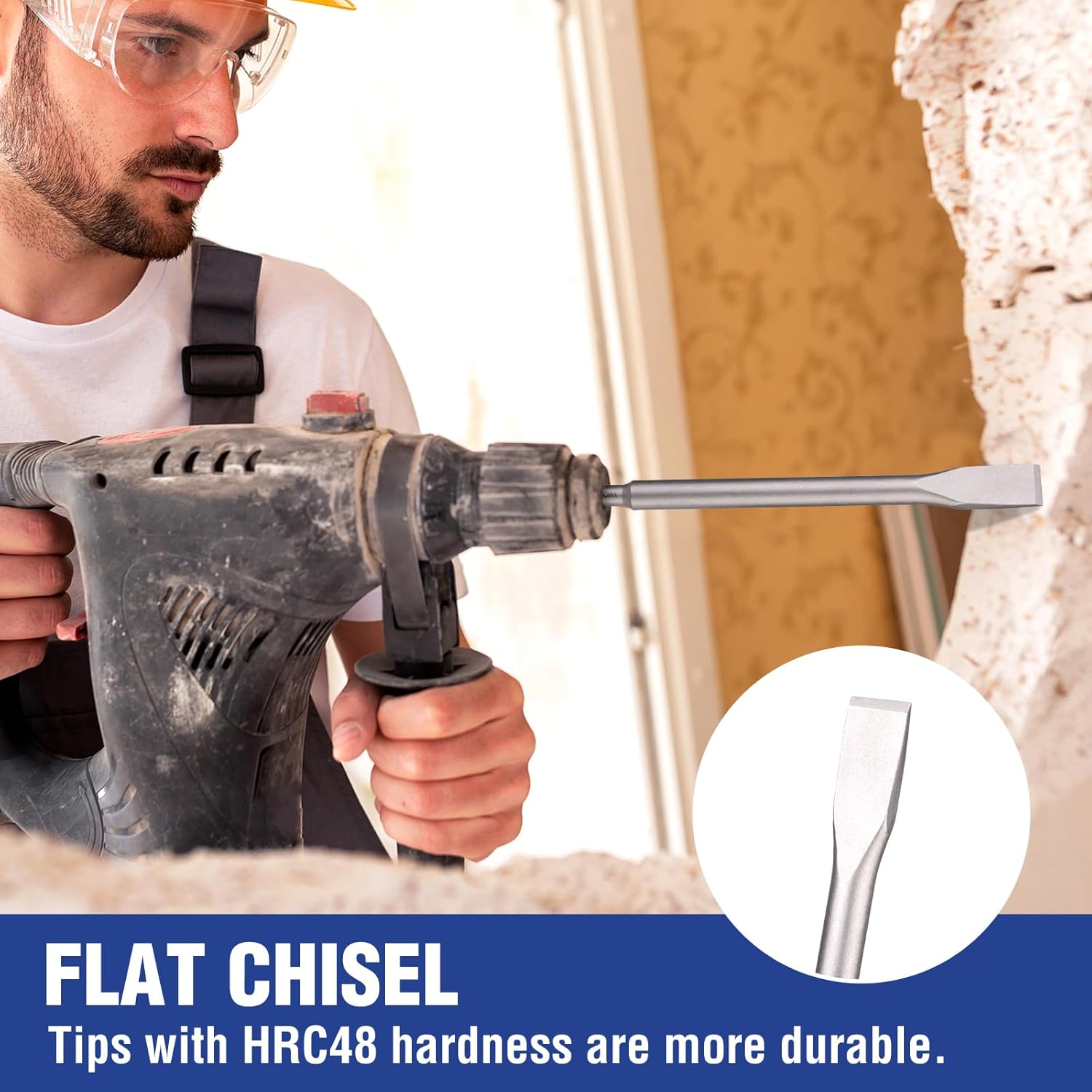 Flat chisel for rotary hammer, used on masonry with SDS tool