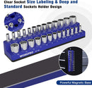 WORKPRO Magnetic Socket Organizer, 1/4-Inch Metric Socket Holder, Tool Trays Holds 26 Pieces Standard Size and Deep Size Sockets(Sockets not Included)
