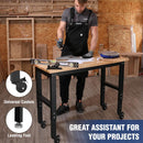 WORKPRO 48"X22" Adjustable Rubber Wood Top Workbench with Casters, Leveling Foot and Power Outlets, 1500 LBS Load Capacity