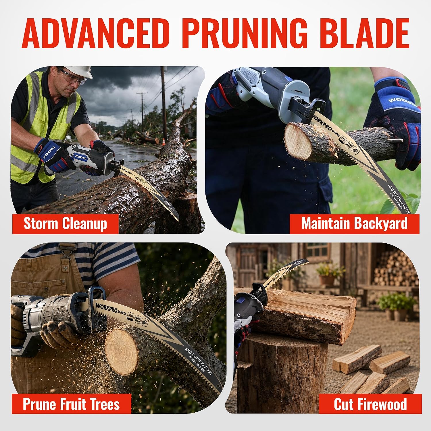 WORKPRO 12 inch arc edge bi-metal reciprocating saw blades, 3-pack with saw blade for reciprocating saw