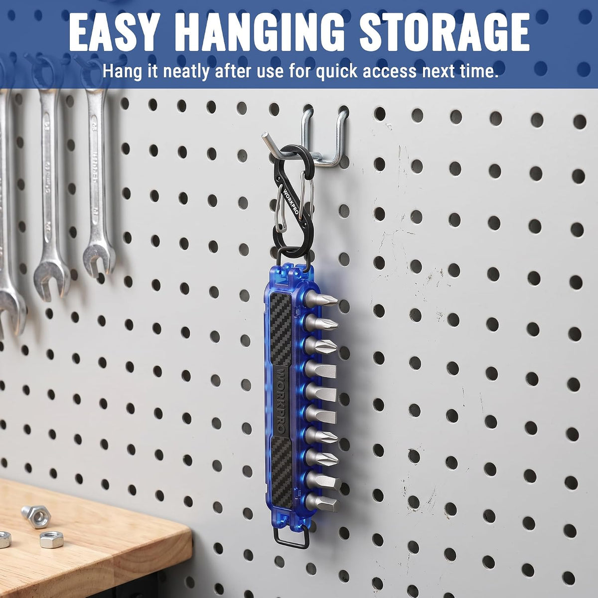 WORKPRO 1/4 in Hex Bit Holder, 10-Hole Bit Organizer with Carabiner