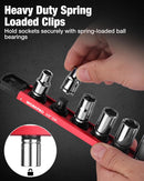 WORKPRO Magnetic Socket Organizer, 3/8" Drive Aluminum Alloy Socket Holder with 10PC Removable Clips for Quick Customization, Sockets Rail for Tool Box Drawer (Sockets Not Included)