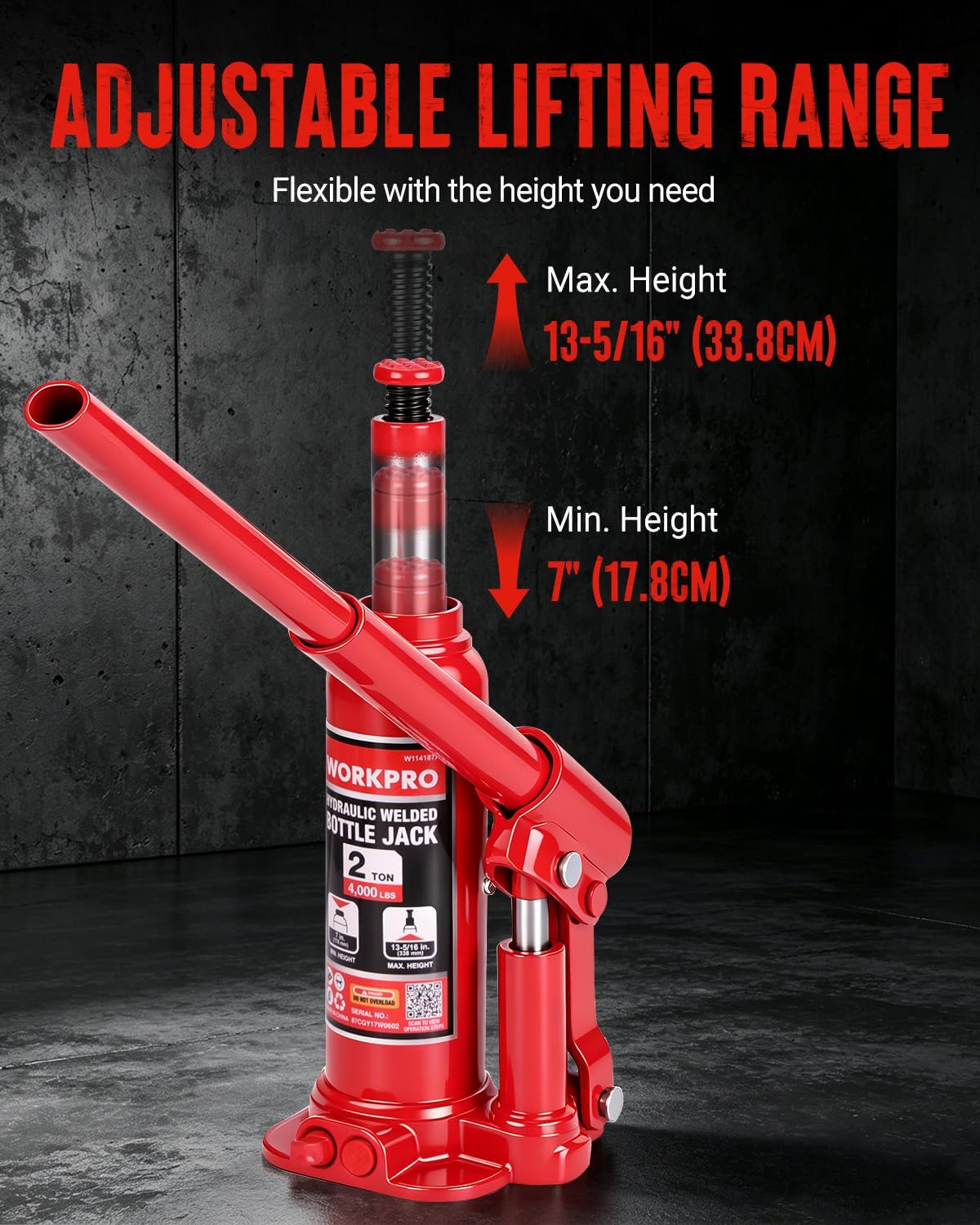 WORKPRO Bottle Jack, 2 Ton Heavy Duty Hydraulic Car Jack with Storage Case