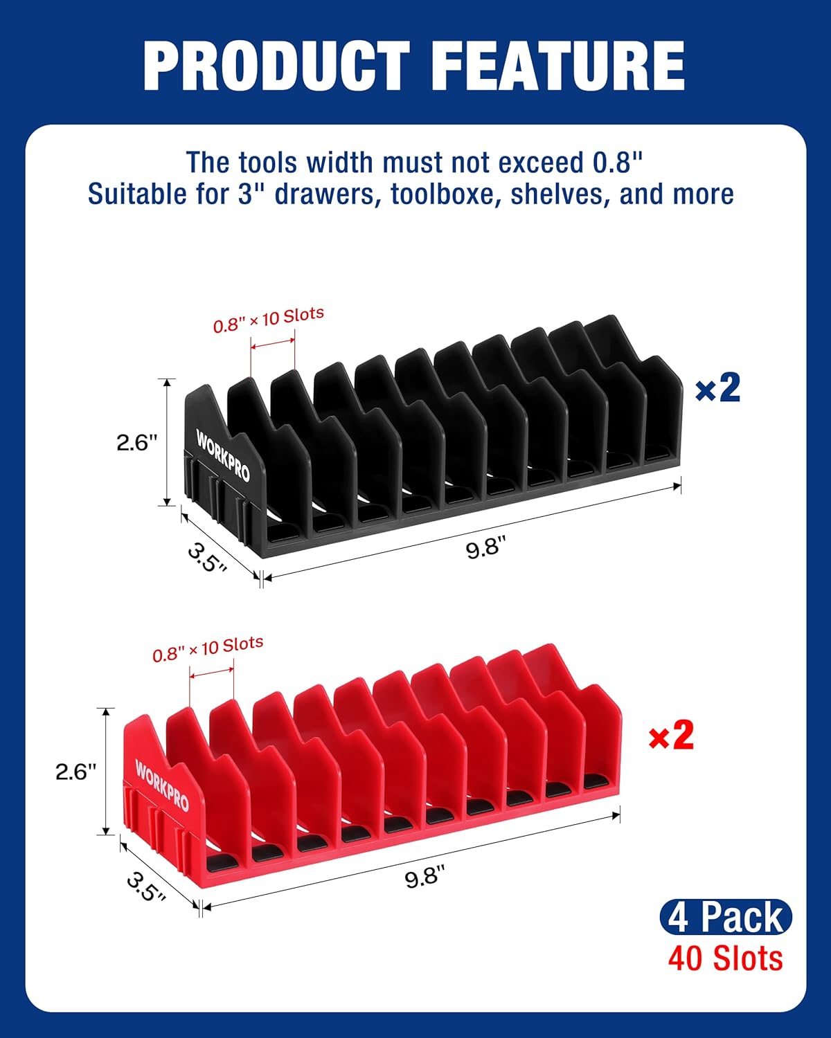 4-pack tool plier organizer racks with 40 slots, black and red non-slip bases
