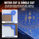 WORKPRO Aluminum Miter Saw Protractor, 7.3 Inch Angle Finder Featuring Precision Laser Engraved Scales for Inside and Outside Corner, Carpenters, Plumbers and All Building Trades, 360° Rotation, Blue