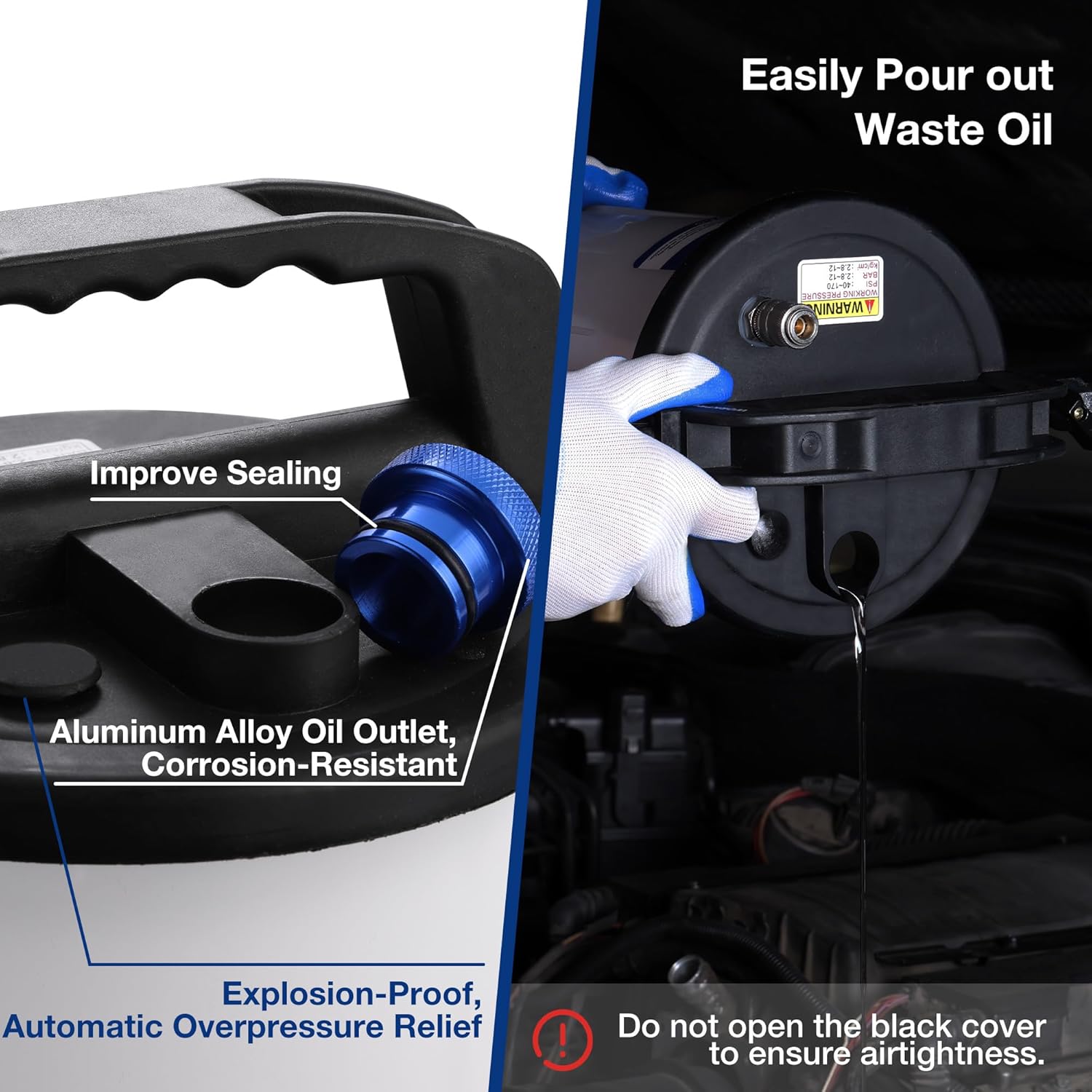 Vacuum brake bleeder with aluminum oil outlet and automatic overpressure relief