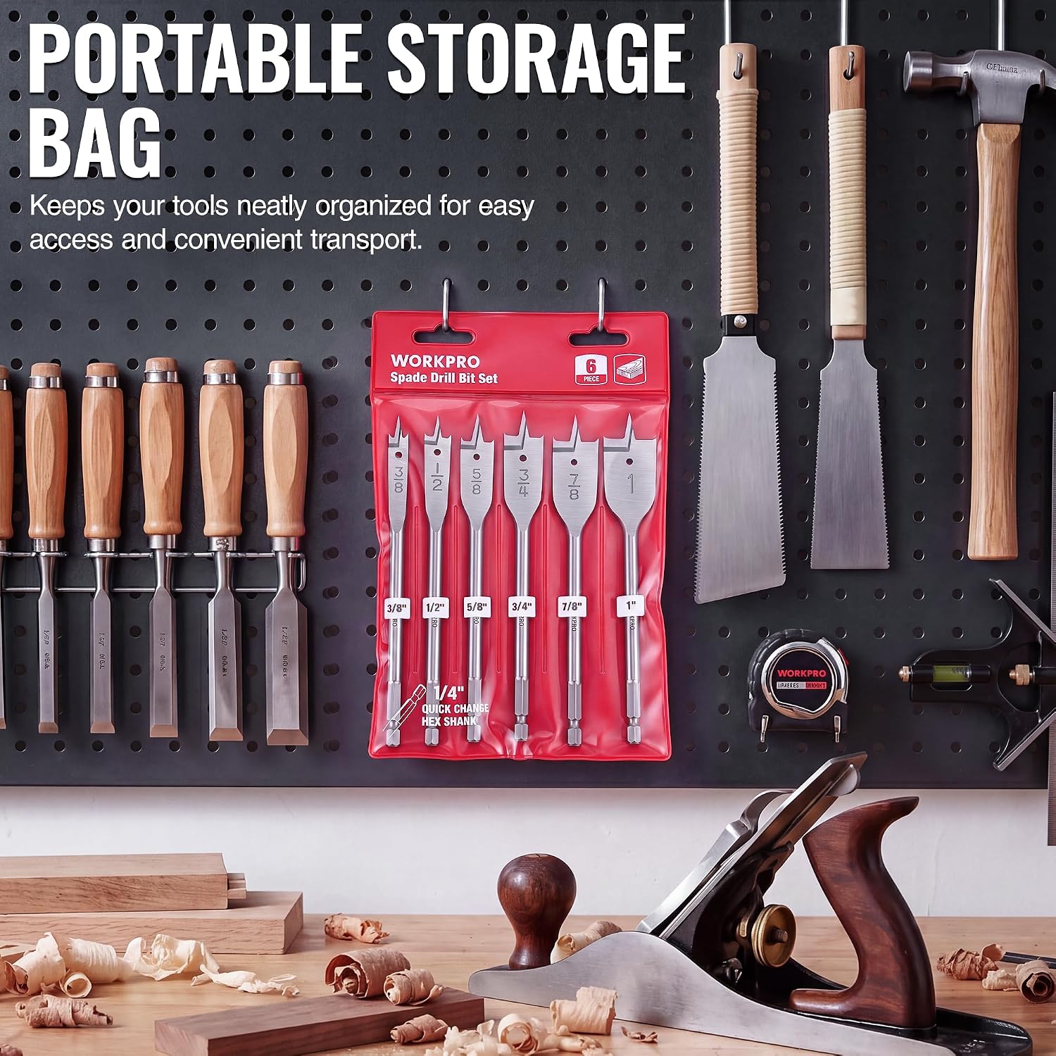 WORKPRO 6-Piece Spade Drill Bit Set, 3/8" to 1"