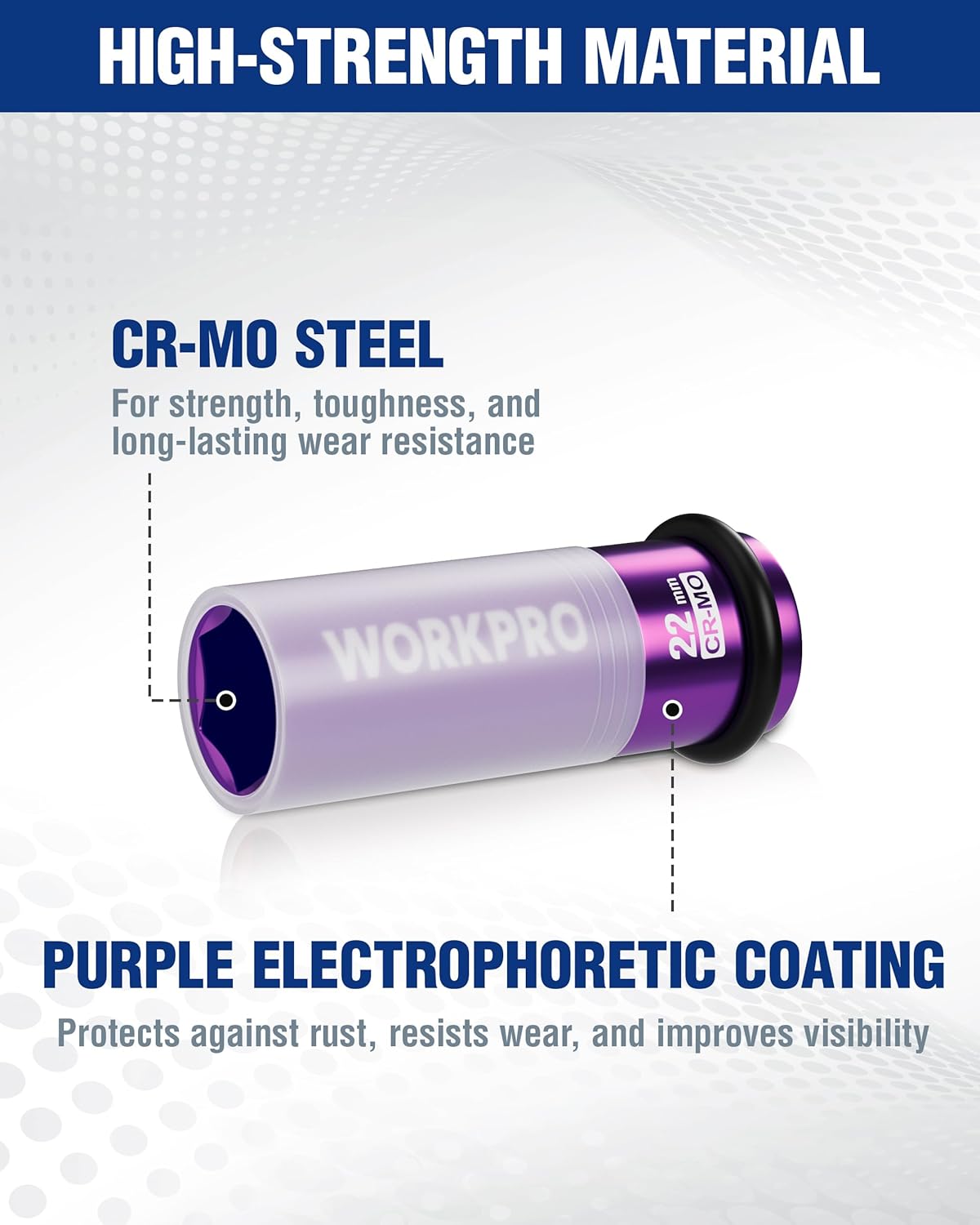 Purple 22mm CR-Mo steel 1/2 in drive lug nut socket with anti-rust coating