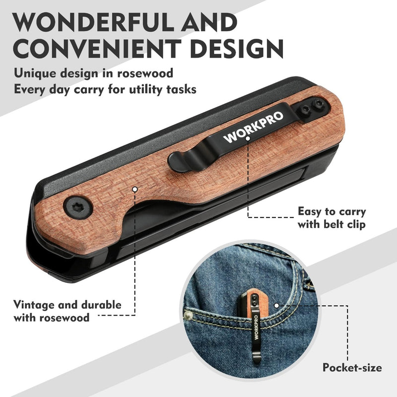 WORKPRO 2-in-1 Folding Utility Knife, Extra 10 SK5 Blades Included