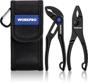 Compact WORKPRO pliers set with fabric pouch and slip-joint plus water-pump pliers
