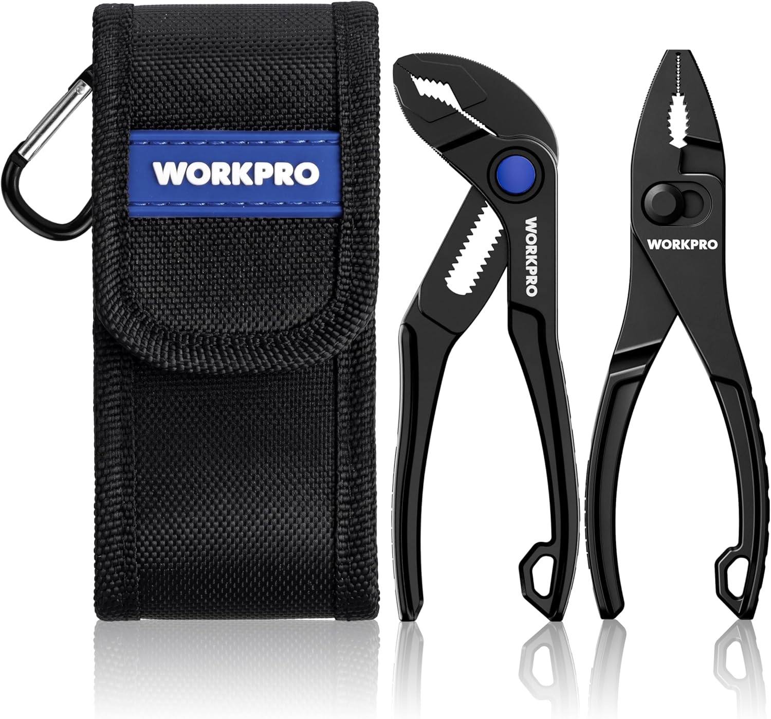 Compact WORKPRO pliers set with fabric pouch and slip-joint plus water-pump pliers
