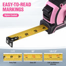WORKPRO 25FT Pink Tape Measure, Dual Lock Tape Measure with Fractions Every 1/8" and 1/32" Accuracy, Quick Read, Nylon Coated with Magnetic Hook, Shock-Resistant Case and Belt Clip - Pink Ribbon